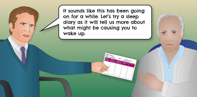 Scott decides to visit his GP for advice on how to get a better night's sleep. His GP Suggests trying a sleep diary.