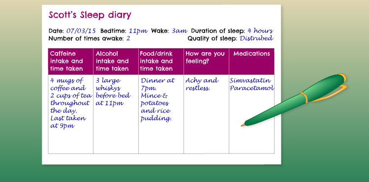 Scott fills in his sleep diary.